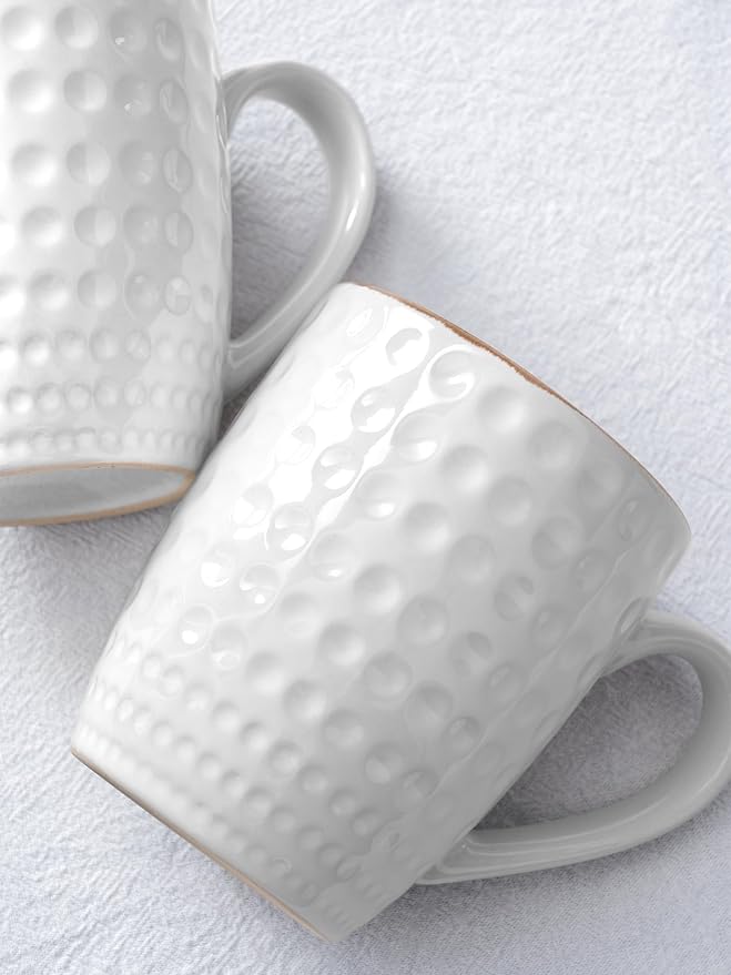 famiware Coffee Mugs Sets for 4, Eden 12 oz Mug Set, Coffee Cups with Handle for Coffee, Tea, Cocoa and Milk, Microwave and Dishwasher Safe, White Circle