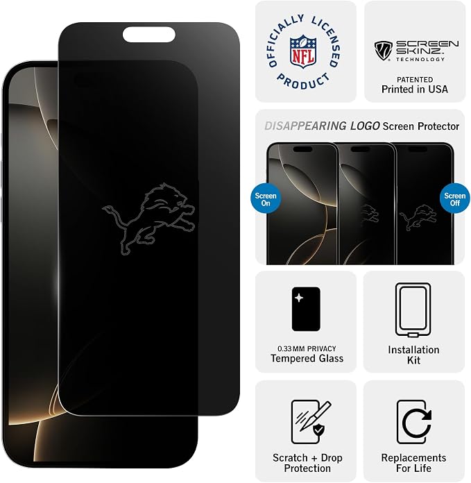 NFL Arizona Cardinals Privacy Screen Protector As Seen on Shark Tank Tank for iPhone 17 w/ Disappearing Design - Scratch-Resistant Glass Protector - Easy-Install Screen Guard w/ Disappearing Design (I