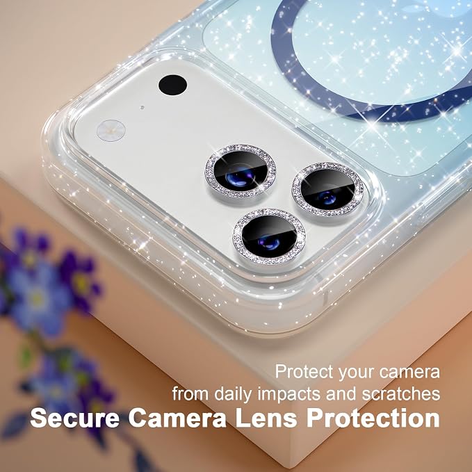 Choiche for iPhone 15 Pro Max Case Compatible with MagSafe Glitter Black | Women Girly Cute Glitter Sparkly Magnetic Phone Case with Diamond Camera Lens Protectors Military-Grade Drop Protection 6.7