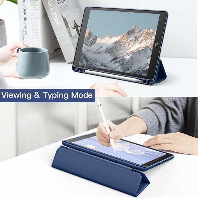 JETech Case Cover for iPad 9th/8th/7th Gen 10.2 Beige | Clear Transparent Back Pencil Holder Slim Shockproof Protection Tri-Fold Stand Auto Wake/Sleep