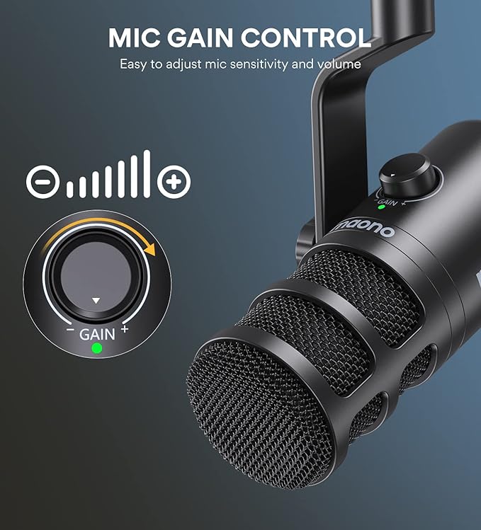 MAONO USB Dynamic Microphone, Podcast Recording Microphone with Gain Knob, Plug & Play, Metal Structure, Voice-Isolating Technology, Cardioid Studio PC Mic for Streaming, Vocal, Home Studio-PD100U