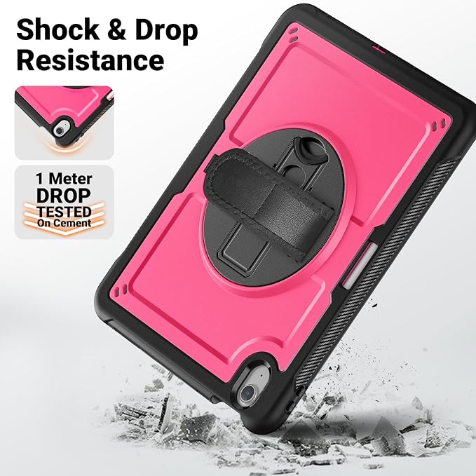 SCSVPN Kids Case for iPad Air 11 Inch M4 2026 / M3 2025 / M2 2024 Heavy Duty Shockproof Silicone Protective Case with Pencil Holder-Screen Protector-Rotating Stand-Handle-Shoulder Strap (Blue+Red)