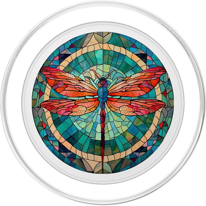 Aesthetic Stained Glass Colorful Dragonfly Abstract PopSockets PopGrip for MagSafe