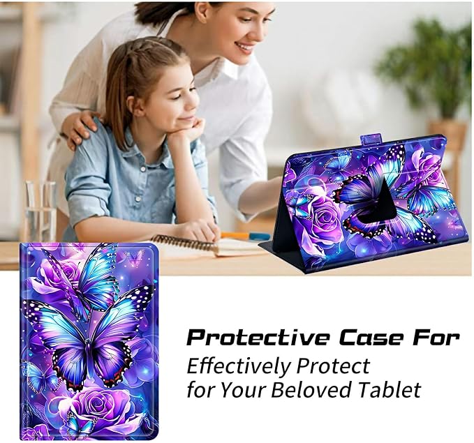 for Walmart Onn 10.1 2024 Onn 10.1 Gen 4 Universal Tablet Case 360 Degree Rotating Kickstand Protective Stand Case with Multiple Viewing PU Leather Shell Case Black Book Cat