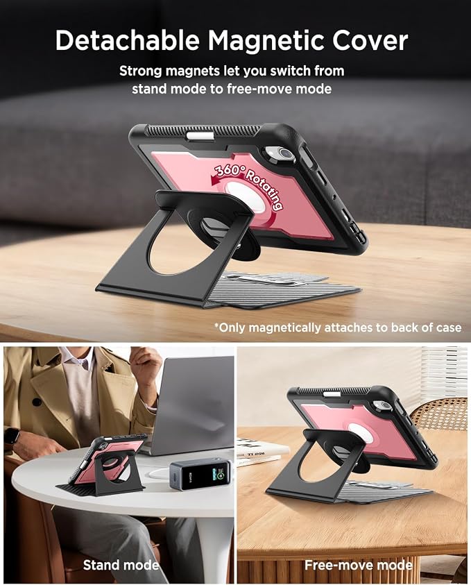 Miimall for iPad mini 7 A17 Pro Case iPad mini 7th/6th Generation Case (2024/2021) with Pencil Holder Powerful Magnetic Attachment Rotation Stand Folio Cover for iPad mini A17 Pro(Black)