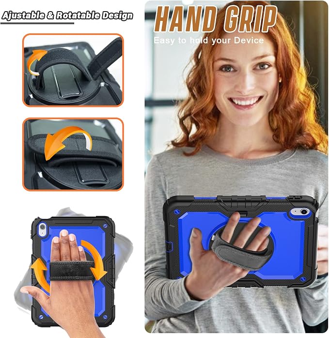Case Compatible with iPad (A16) 11th 2025/10th Gen 2022 | Built-in Screen Protector Pen Holder Heavy Duty Shockproof Rugged Protective Case W/Handle Shoulder Strap