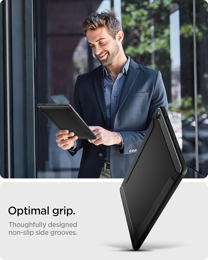 Spigen for Galaxy Tab A11+ Plus Case (2025) Rugged Armor Slim Protective Case with Carbon Fiber Design and Air Cushion Technology Matte Black