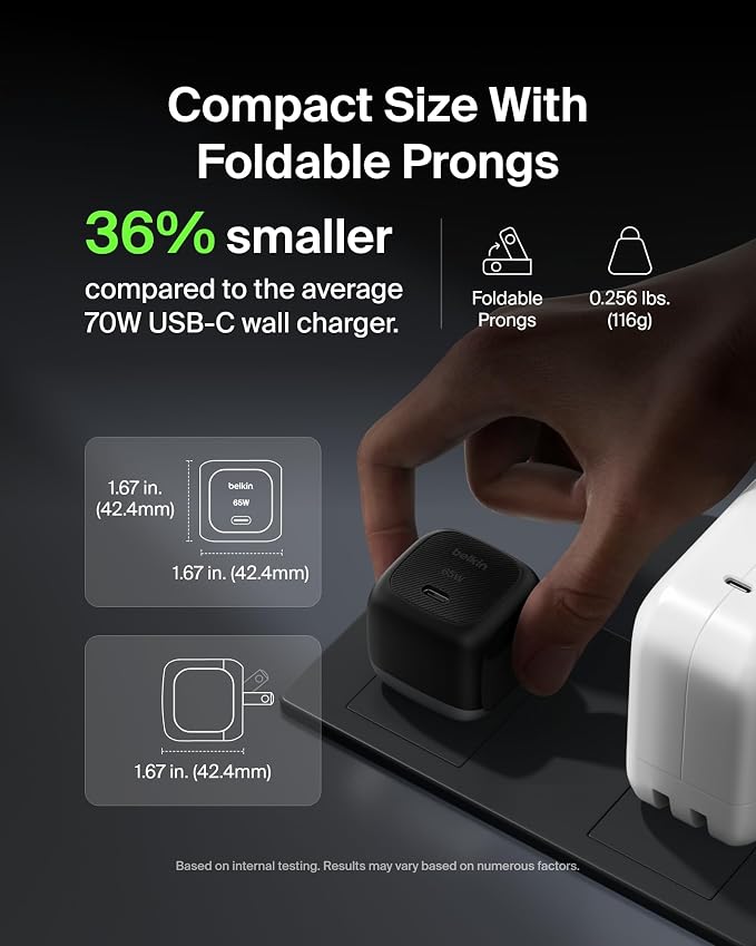 Belkin USB C Charger Block 65W Super Fast Charging Block Type C Wall Charger - Apple iPhone 17 Air Pro Galaxy S26 Google Pixel 10 MacBook AirPods Chromebook Nintendo Switch 2 &amp More - Bl