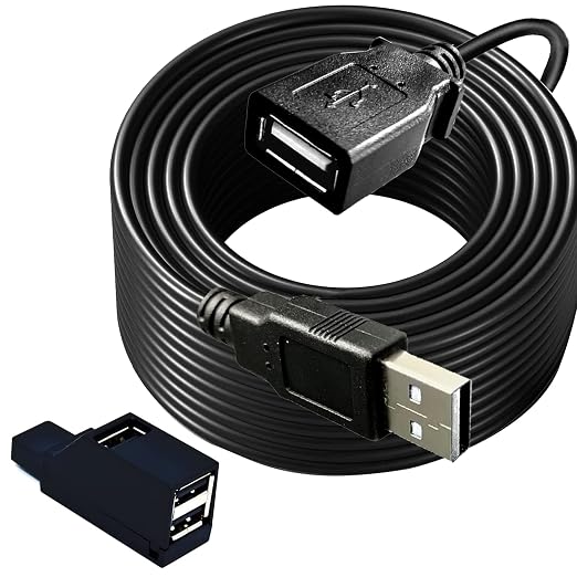 YOTETION 25FT USB 2.0 Extension Cable with Hub USB A Male to Female Compatible with USB Flash Drive/Hard Drive Mouse Keyboard Printer Scanner Webcam USB Hub