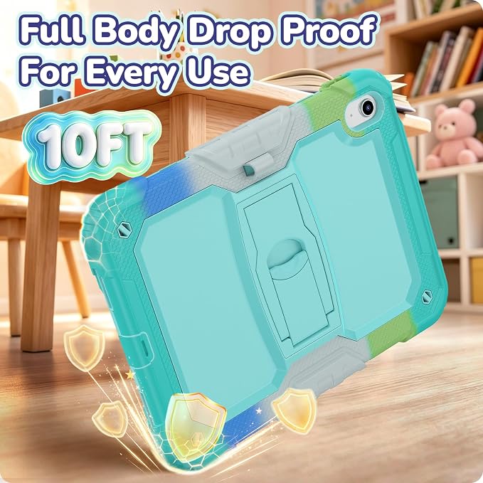 HXCASEAC Case for iPad 9th/8th/7th Generation Case Kids Boys Drop Proof | Built-in Screen Protector Pencil HolderStand Protective Silicone Shockproof Hard Rugged Black