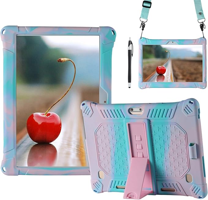 DETUOSI Case for YELLYOUTH 10.1 Tablet Soft Silicone Lightweight Case Compatible with Dragon Touch Notepad K10 ZONKO 10.1 Beyond Tab 10.1 with Stylus Pen and Shoulder Strap Black