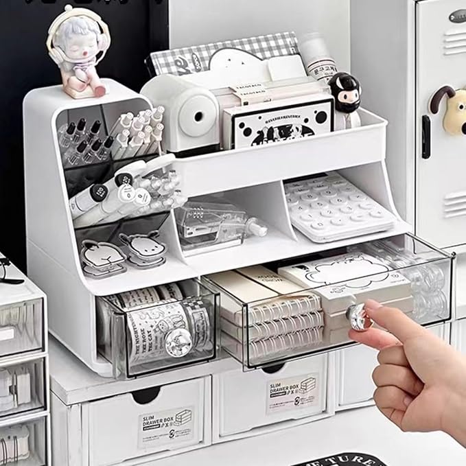 Makeup Organizer with Drawers for Vanity,Bathroom Countertop Organizer with Brushes Holder,Skincare Storage Organizer,Perfect Cosmetic Display Case for Your Beauty Essential