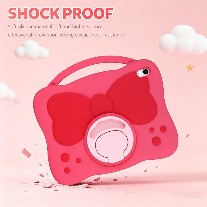 VOFUOE for iPad A16 Case Kids iPad 11th/10th Generation Case 11 Inch 2025 | Cute Bow Soft Silicone iPad 10th Cover 10.9 Inch 2022 for Girls Built-in Handle Rotatable Stand Pencil Holder-Pink Purple