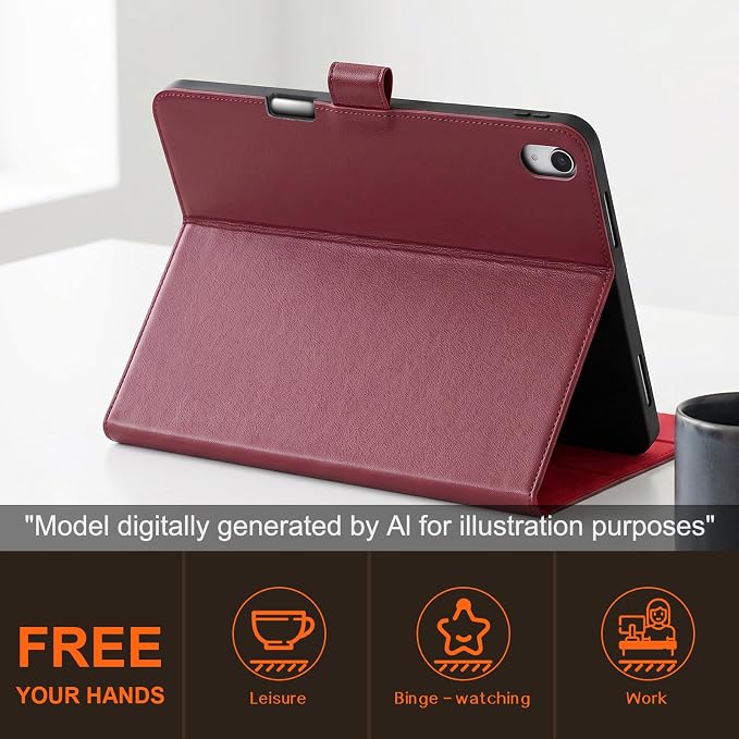 Leather Case for iPad 11th/10th Gen (11/10.9) Black | Genuine Leather Pencil Holder Adjustable Stand Magnetic Closure Auto Wake/Sleep