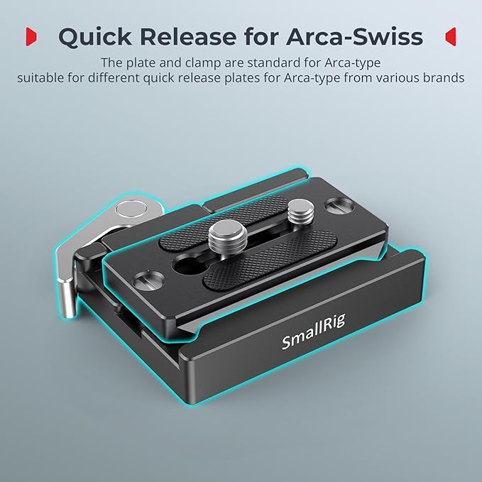 SMALLRIG Universal Quick Release Mount Plate Kit for Arca-Type, Built in Clamp and Plate, with 1/4''-20 & 3/8''-16 Threaded Holes- 2144B