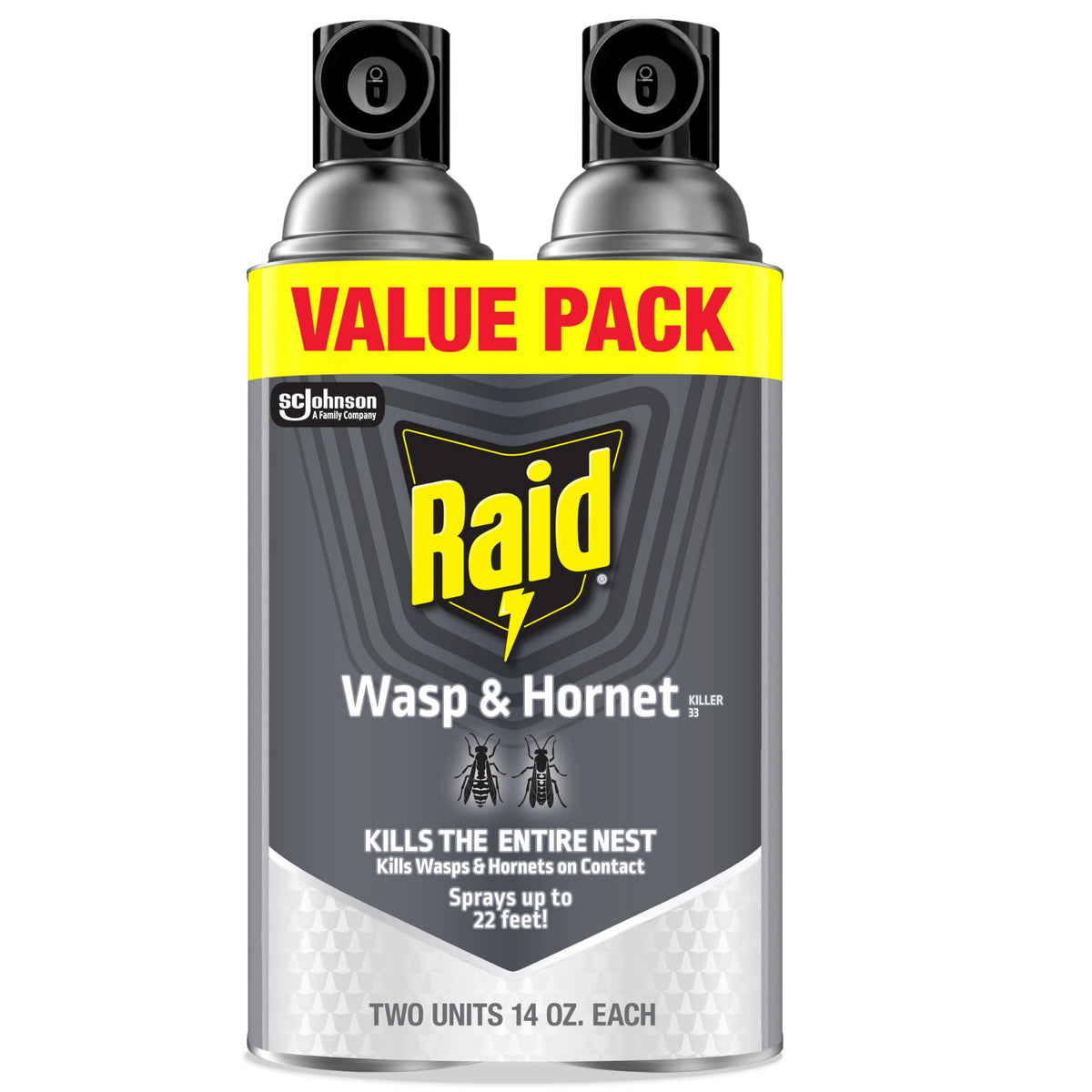 Raid Wasp & Hornet Killer Spray, Bug Killer, Wasp and Hornet Spray Kills the Entire Nest, 14 Oz, 2 Count