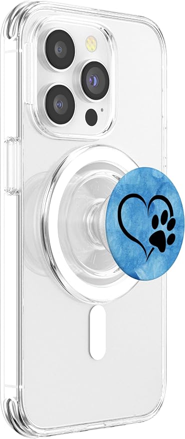 Black color Dog Paw Print Heart On Blue Ocean Watercolor PopSockets Adhesive PopGrip