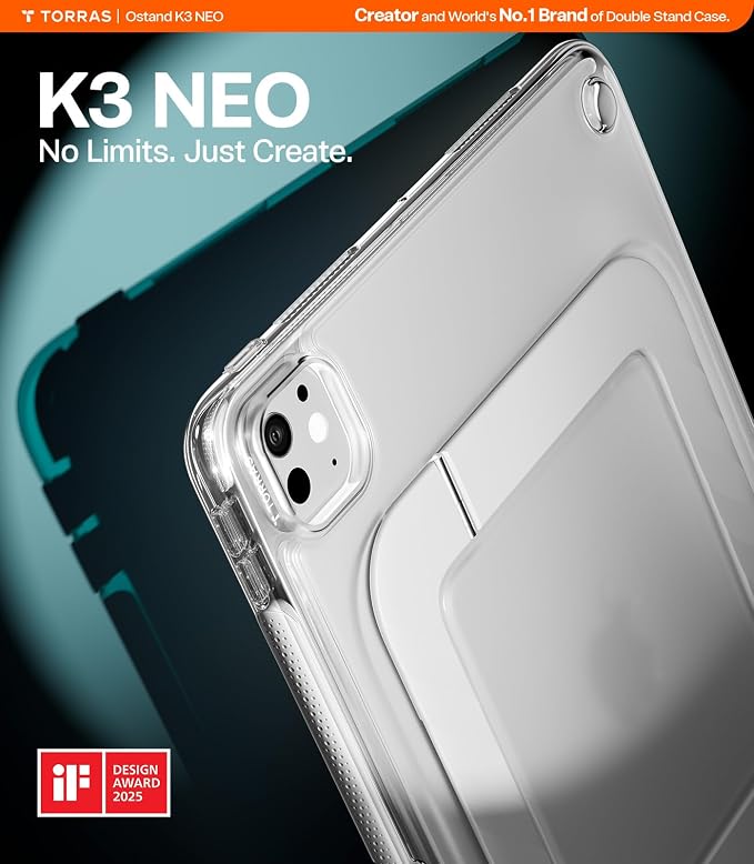 TORRAS Ostand K3 Neo for iPad Air 11 Inch Case (M4 2026 M3 2025 M2 2024) Viewing Angles AdjustableUltra Stable Stand Shockproof Protective Slim Kickstand Case with Pencil Holder Glacier Sprint
