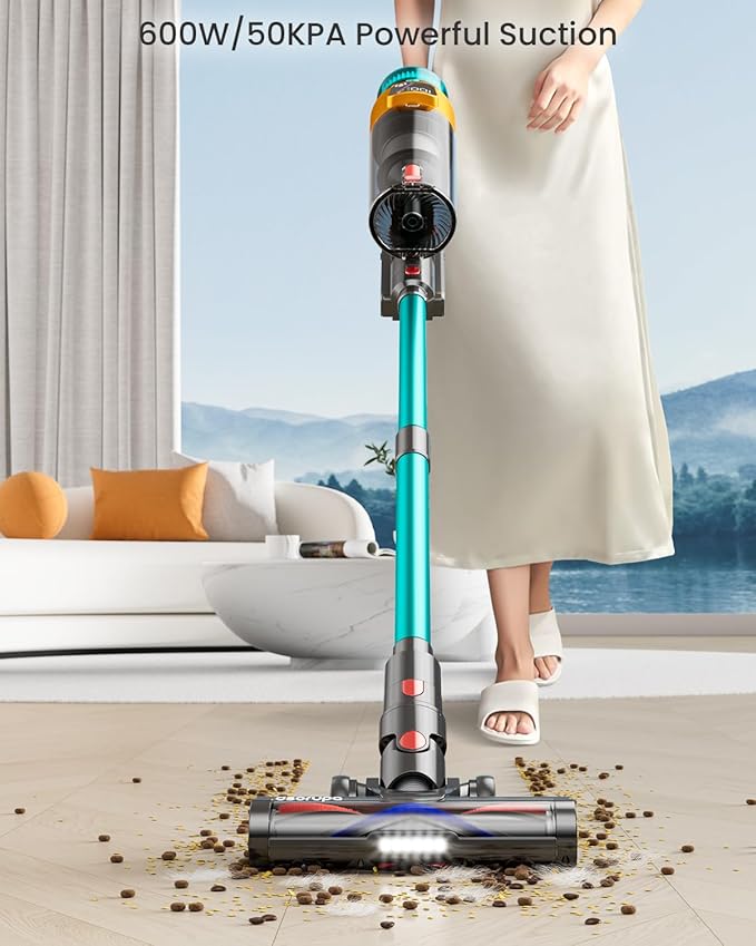 Cordless Vacuum Cleaner, 600W 50KPA 70Mins Vacuum Cleaners for Home, Stick Vacuum with Charging Dock Station, Anti-tangle Wireless Vacumm, Rechargeable Cordless Vacuum for Pet Hair/Carpet/Hard Floor
