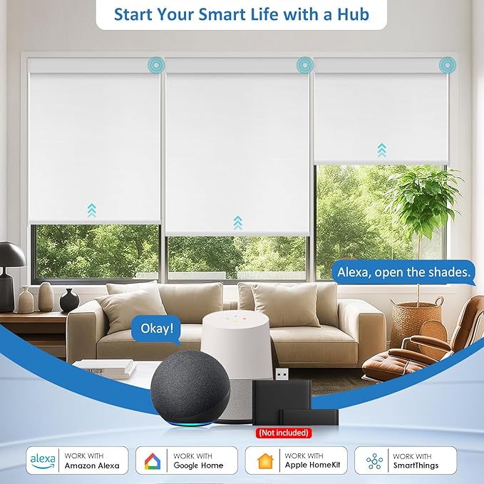 MANSNIX Smart Motorized Blinds with Remote, Cordless No-Drill Automatic Roller Shades, Blackout Electric Blind for Windows, White, 36.5 x 72