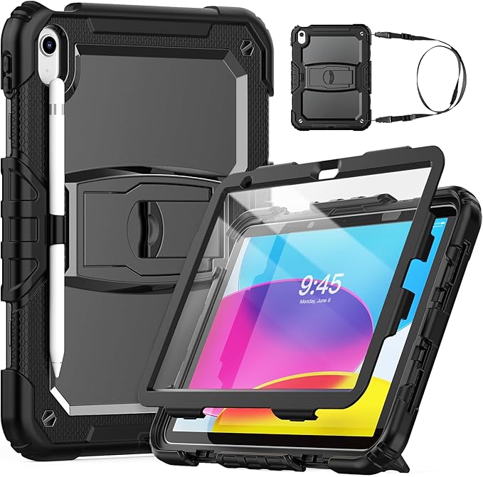 HXCASEAC Case for iPad 9th/8th/7th Generation Case Kids Boys Drop Proof | Built-in Screen Protector Pencil HolderStand Protective Silicone Shockproof Hard Rugged Black