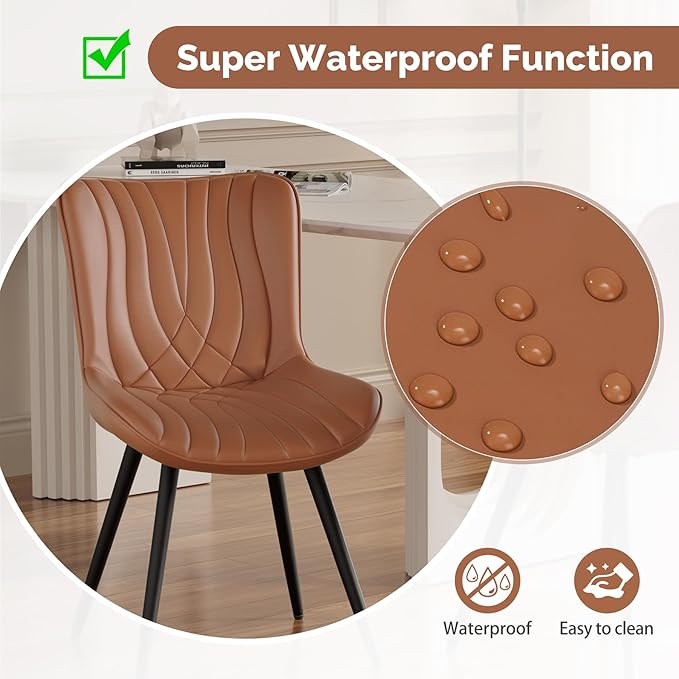 Dining Chair Set of 4 PU Leather Dining Room Chairs Upholstered Comfy Dining Chairs Modern Kitchen Armless Side Chair with Sturdy Metal Legs,Umber