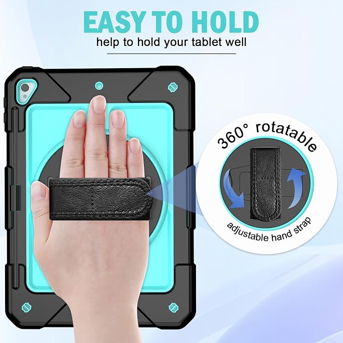 BMOUO Case for iPad 6th/5th Generation Case (9.7 inch 2018/2017) 360°Rotating Stand Hand/Shoulder Strap Shockproof iPad 9.7” Case for iPad Air 2 Black