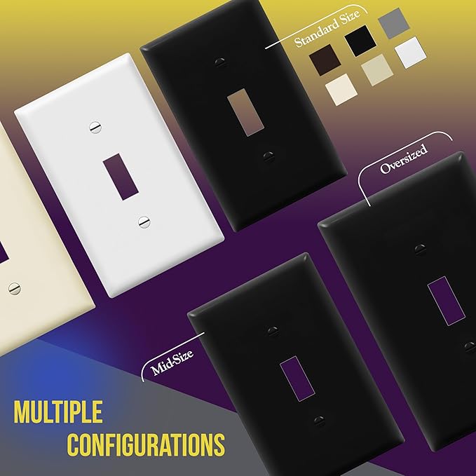 ENERLITES Toggle Light Switch Wall Plate, Gloss Finish, Standard Size 1-Gang 4.50" x 2.76", Unbreakable Polycarbonate Thermoplastic, 8811-BK-5PCS, Glossy Black, 5 Pack