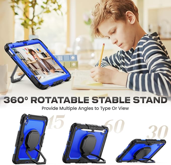 SEYMAC stock Handle Case for iPad (A16) 11th / 10th Gen 11'' /10.9'' Black | Full-Body Drop Protection Shockproof Case Pencil Holder Screen Protector 360 Ring Handle Stand 2025/2022 Released