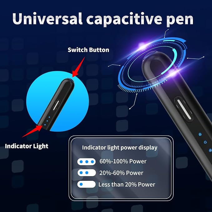 Stylus Pen Android for AMZ Tablet HD 10/Max 11 Compatible with Samsung/LenovoAccurate， Push-Button Switch On/OffLong Battery Life+2Tips(NW Black)