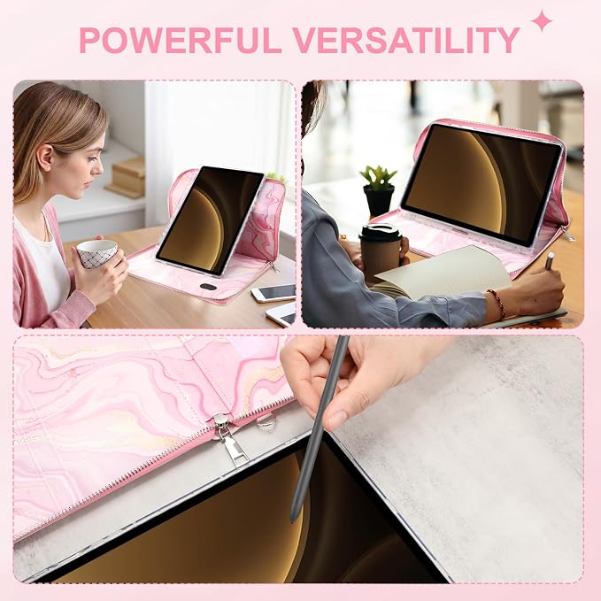 Case for Samsung Galaxy Tab S10 Lite / S10 FE / S9 FE 10.9-Inch / S9 11 | PU Leather / Zipper Bag / Clear Back Case / Hand Strap / Shoulder Strap / S-Pen Holder / Stand Cover