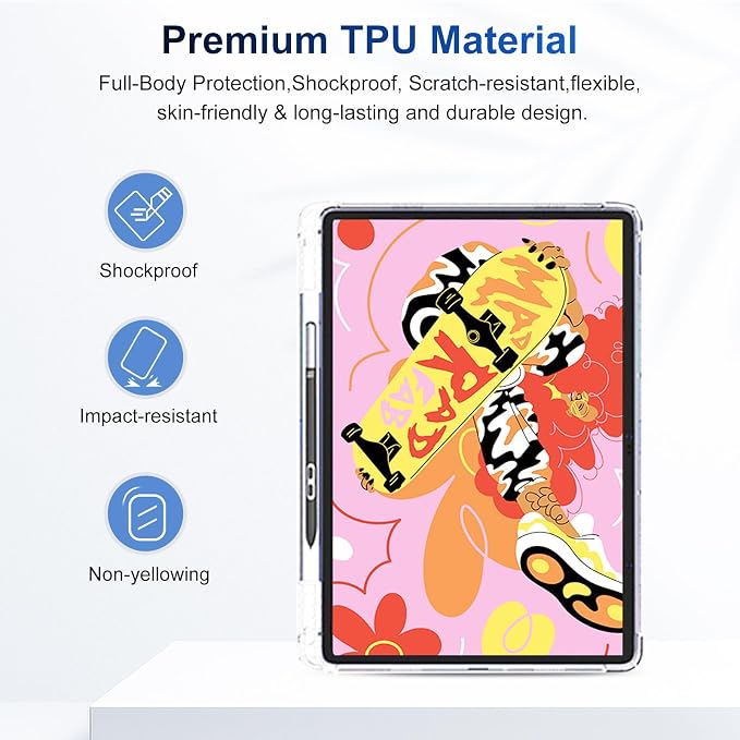 Case for XPPen Magic Drawing Pad 12.2 Inch – Clear TPU Protective Cover with Built-in Pen SlotFour-Corner Airbag Shockproof DesignSlim Anti-Scratch Transparent Tablet Case