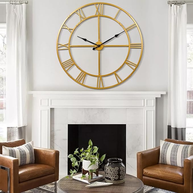 Ohweog Large Wall Clock for Living Room Decor – 40 Inch Silent Non-Ticking Modern Farmhouse Wall Clock, Oversized Decorative Metal Roman Numeral Clock