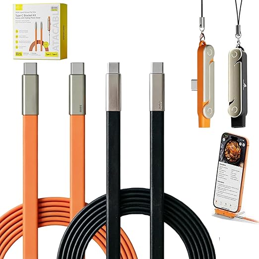 SIDEWAY Phone Charger 240W Silicone Cable with Detachable Stand - Universal Type-C 90° Angle 480Mbps Data Transfer Speed(balck)