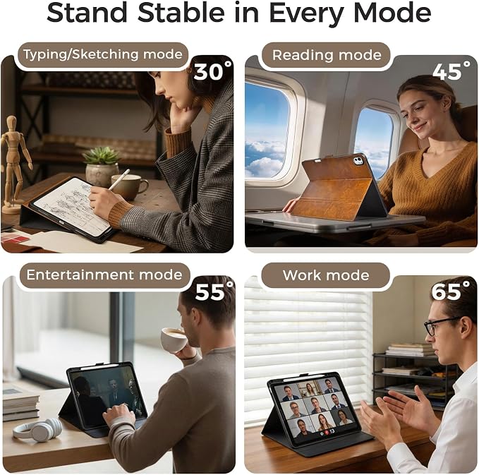 for iPad Pro 13 Inch Case M5/M4 (2025/2024) Black | Slim LightweightPremium Vegan Leather CoverPencil HolderAuto Sleep/WakeMulti Viewing AngleTyping AngleMagnetic Clasp