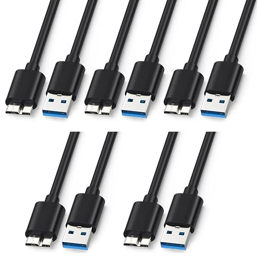 5-Pack USB 3.0 Micro B Cable External Hard Drive Data Cord for Seagate | For Toshiba Western Digital WD My Passport 3 ft