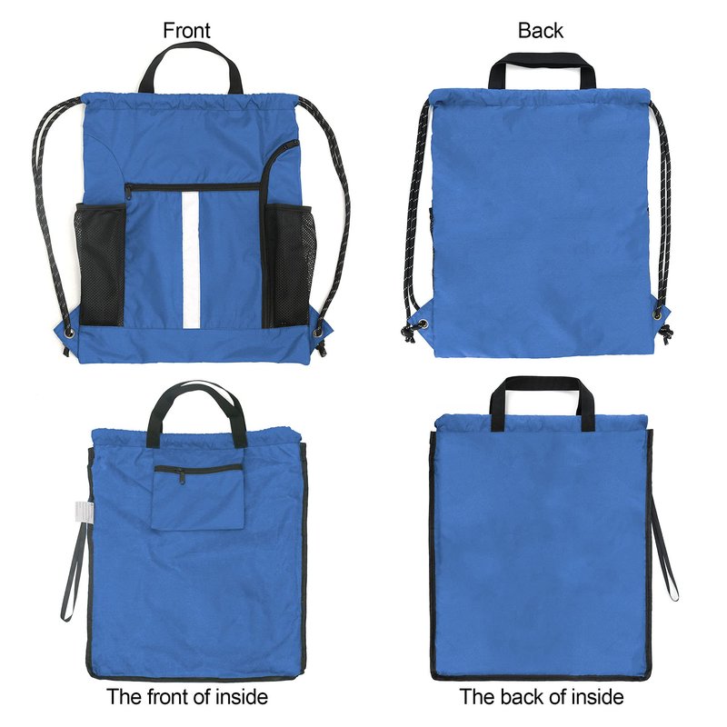 BeeGreen Royal Blue String Backpack Bag Cinch Sack with Shoe Compartment and Two Side Mesh Pockets Lightweight Sturdy Drawstring Gym Sackpack 1 Pack for Unisex