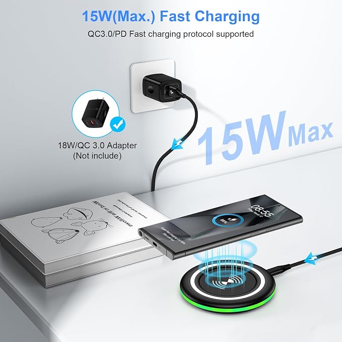 15W for Google Wireless Charger Fast Charging Pad for Google Pixel 10 10 Pro 10 Pro XL 9A 9 Pro XL Fold 8 7 6 Pro 8A 6 Pro Wireless Phone Charger Android for Samsung Galaxy S25 Ultra S24 Plus S23 S22