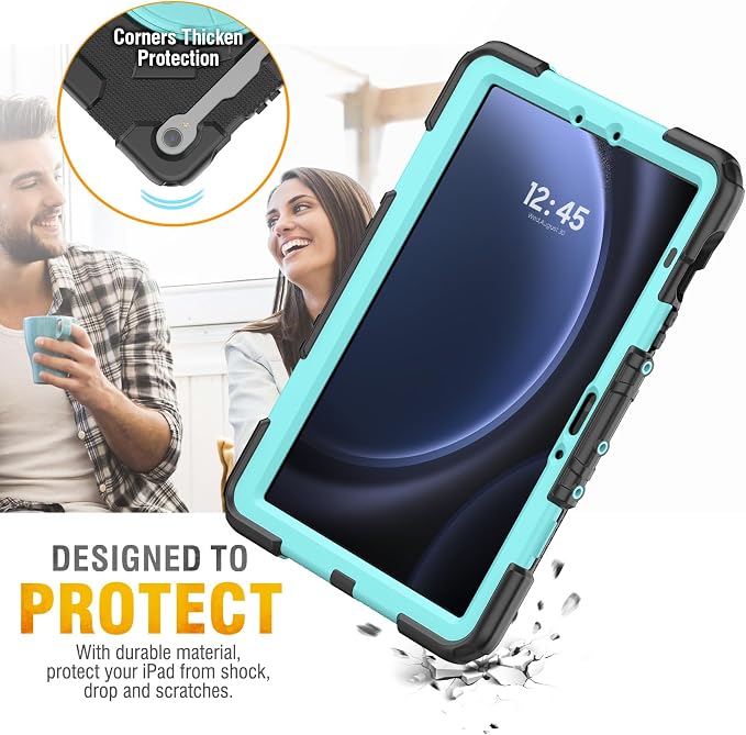 HXCASEAC Case for Samsung Galaxy Tab S10+ Plus / S9 Fe+ / S9+ 5G 12.4 inch Protective with Screen Protector/S Pen Holder/ 360 Rotating Stand Hand Strap - Black