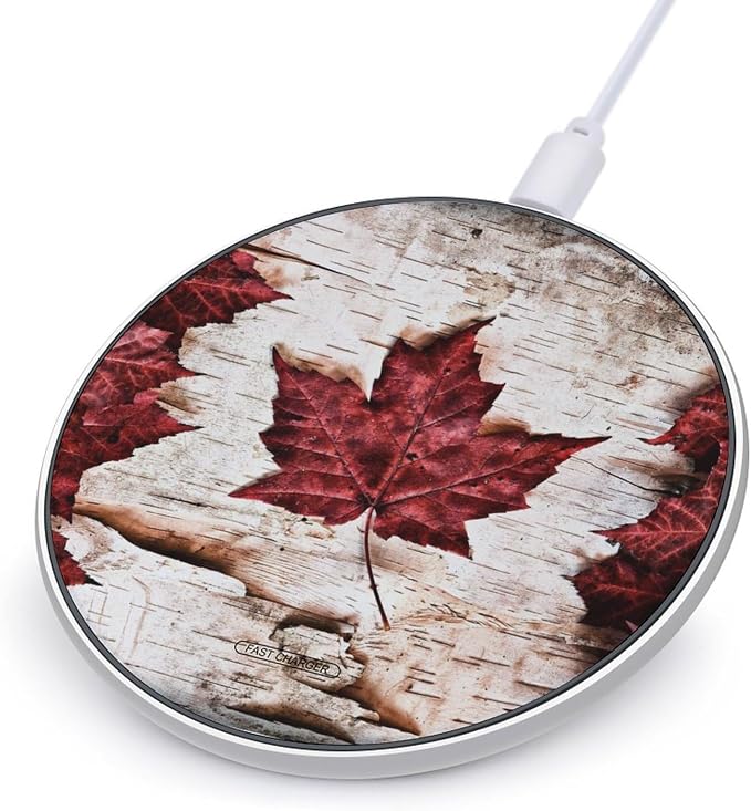 Canada Maple Leaf Wireless Charger Portable Fast Charging Pad Lightweight Wireless Charging Pad 10W Slim Charging Station for Phone Charger Mat for Travel Home Office Desk