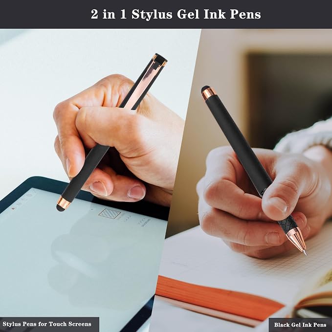 Linbsunne Black Gel Pens 0.7mm Medium Point Pen 2-in-1 Stylus | Pens for Touch Screens Gel Ink Rollerball Office Pens Bulk for Writing (Black Ink 18 Pack-black)