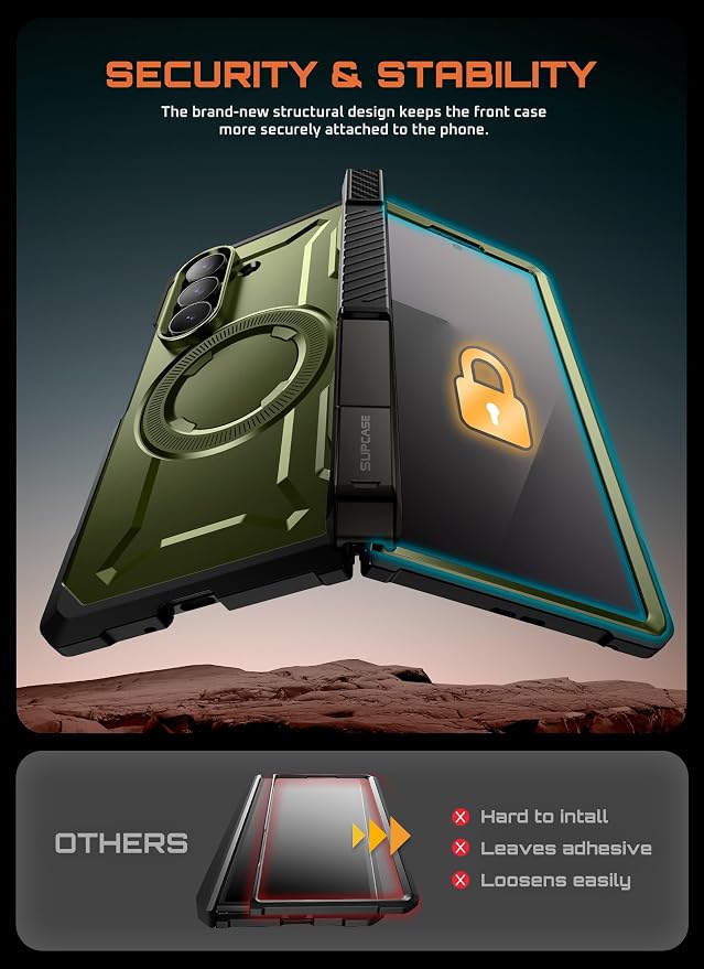 SUPCASE for Samsung Galaxy Z Fold 7 Case with Kickstand Azure | Compatible with MagSafe Tempered Glass Screen Protector Military-Grade Protection Hinge Coverage Unicorn Beetle Grip
