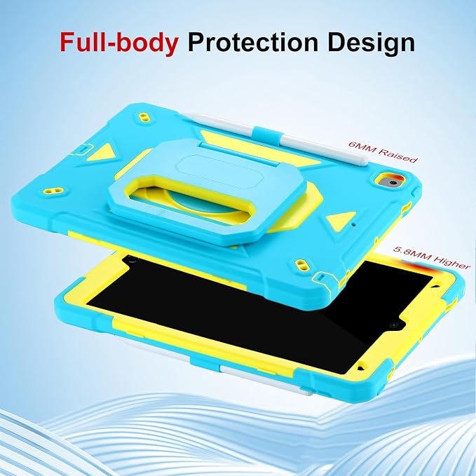 Case for iPad 9th Generation (2021) /iPad 8th Gen (2020)/iPad 7th Gen (2019) Military Grade Shockproof iPad Case Built-in 360°Rotating Stand/Pen Slot/Shoulder Strap for iPad 10.2 (Black)
