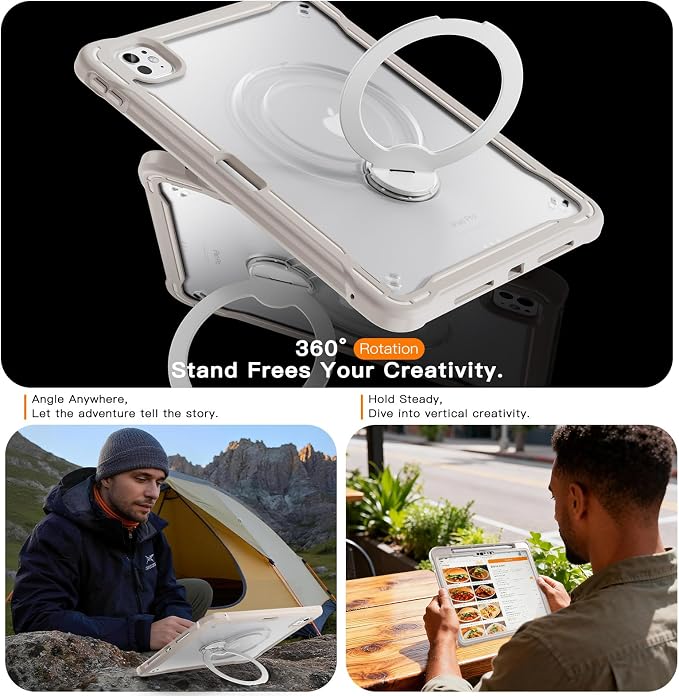 Lunivop Compatible with iPad Pro 11 Inch Case (M5/M4) 2025/2024 with 360° Rotating Aluminium Stan Stand Built-in 9H+ Hardness Screen Protector Military - Grade Tablet Cover Black