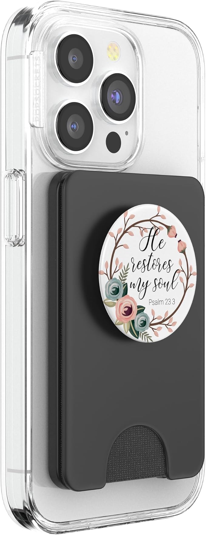 Christian Bible Verse He Restores My Soul Floral Design PopSockets Adhesive PopGrip