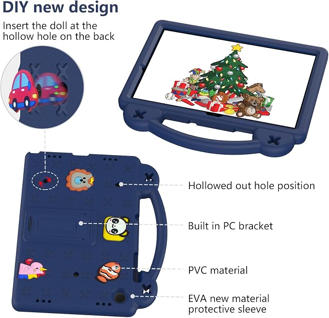 YRH Case for Galaxy Tab A9 Plus/Tab A11 Plus 11'' EVA Shockproof Cover for Samsung A9+ Plus / A11+ Plus Tablet Case with Stand Handle Figures Dark Blue