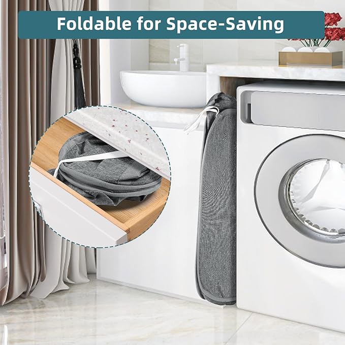 2 Pcs Collapsible Laundry Baskets, Tear Proof Pop Up Hamper With Dual Handles, Durable Foldable Basket, Easy to Carry for Home, Room, Bedroom, Dorm, Travel - Gray