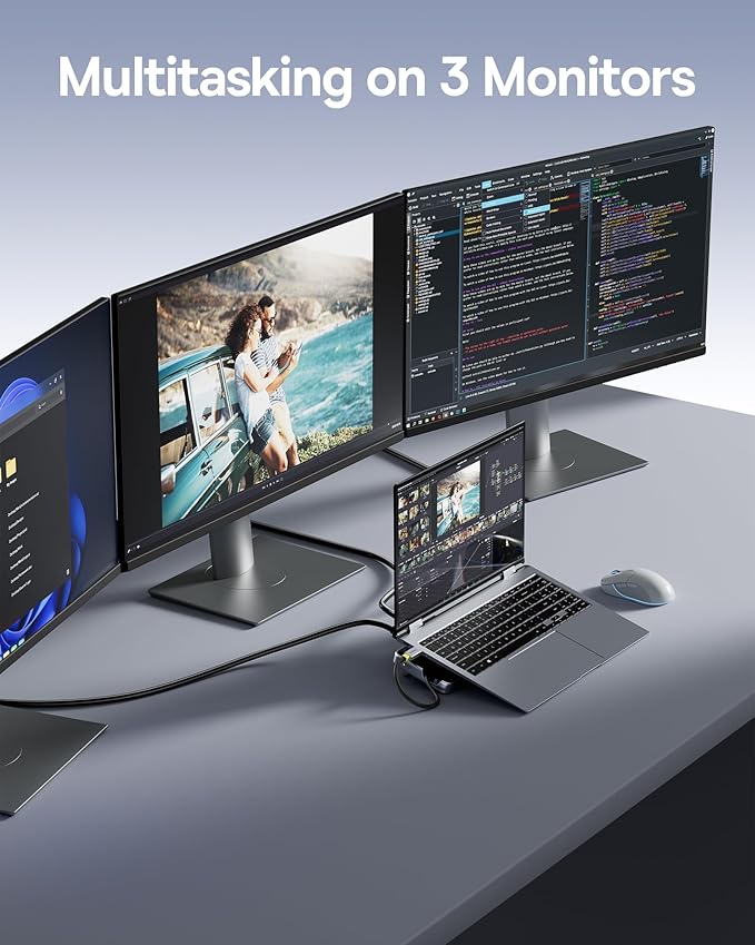 Baseus Laptop Docking Station Stand, 12 in 1 Triple 4K Display HDMI/DP, 10Gbps USB A/C Fast Data, PD 100W, Ethernet, TF/SD, USB C Docking Station with Stand for Windows/Dell/HP/Lenovo/Asus/Acer/Mac