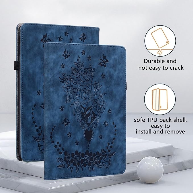 Case for All-New Amazon Fire HD 10 and 10 Plus Tablet (13th/11th Generation 2023/2021 Release) 10.1 Multi-Angle Flip PU Leather Cover with Stylus Holder for Fire HD 10 2023 Case Blue