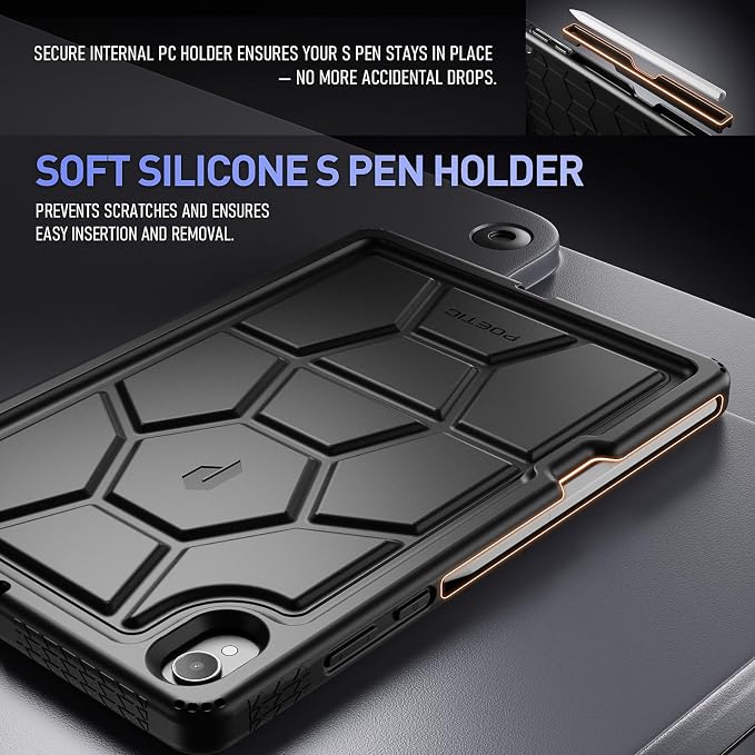 Poetic TurtleSkin Case for Samsung Galaxy Tab S10 FE Plus (2025 Release) 13.1 inch Case with S Pen Holder Heavy Duty Shockproof Kids Friendly Protective Silicone Cover Black